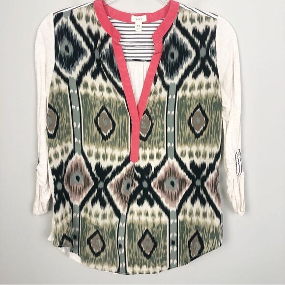 ANTHROPOLOGIE | TINY Sima Ikat Print Long Tab Sleeve Top Women’s Size X-Small - Picture 2 of 10
